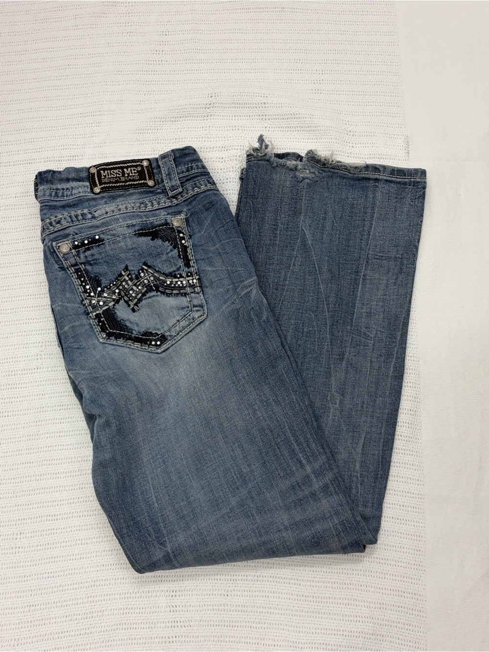Miss Me Blue Embellished Boot Cut Jeans. Size 33
